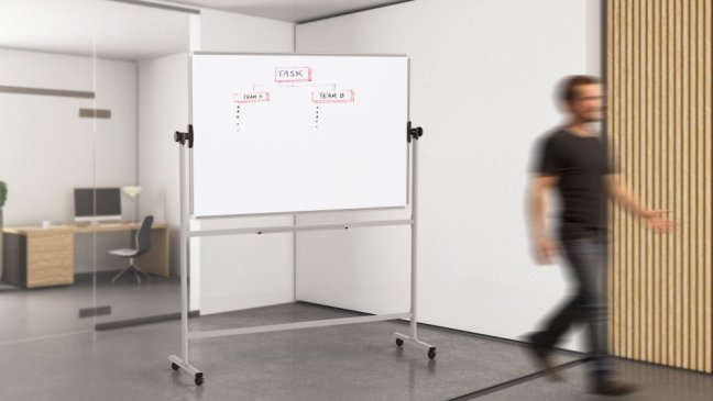Mobilní tabule TM Idea, oboustranná, otočná, za sucha stíratelná, magnetická, 150x100 cm – řada FLEX
