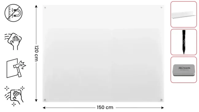 Sklenená nemagnetická tabuľa TRANSPARENTNÁ 150×120 cm