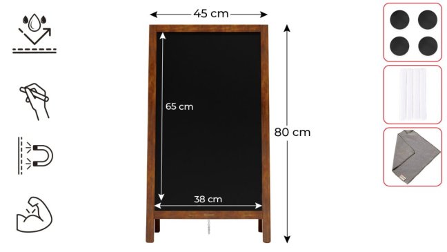 Magnetický kriedový reklamný stojan vodoodolný 80x45 cm KLASICKÁ HNEDÁ