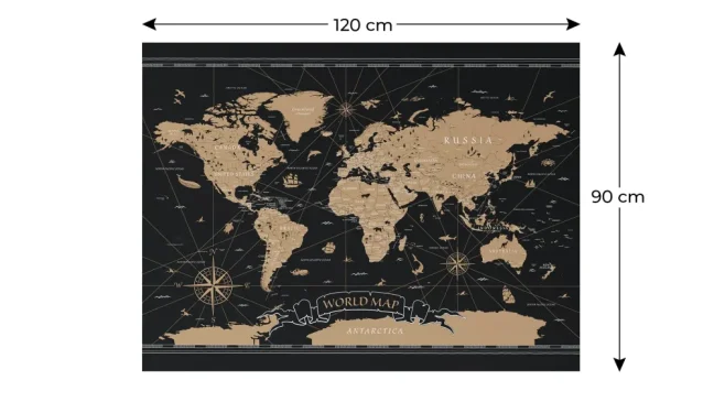 Allboards magnetická bezrámová kovová tabuľa s potlačou 120x90cm – mapa sveta