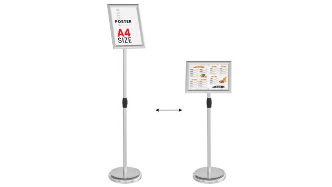 Reklamní stojan A4 se stříbrným hliníkovým rámem - MENU