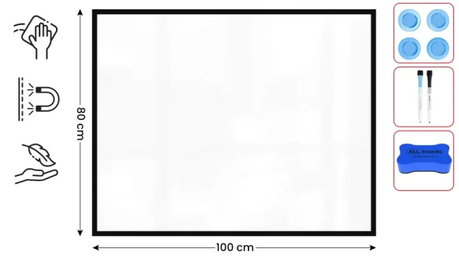 Magnetická suchostěrná tabule bílá 100 × 80 cm – černý dřevěný rám