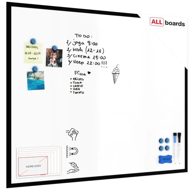 Magnetická suchostěrná tabule bílá 100 × 80 cm – černý dřevěný rám