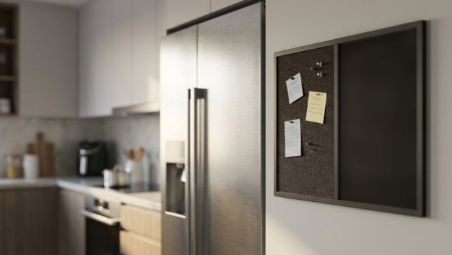 Tabuľa COMBI - čierný korok a magnetická čierna tabuľa 90x60cm s čiernym lakovaným dreveným rámom