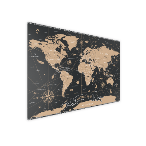 Allboards magnetická bezrámová kovová tabuľa s potlačou 60x40cm – mapa sveta