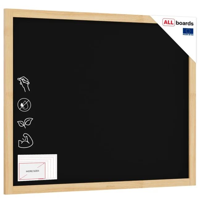 Černá křídová tabule 100×80 cm – přírodní dřevěný rám