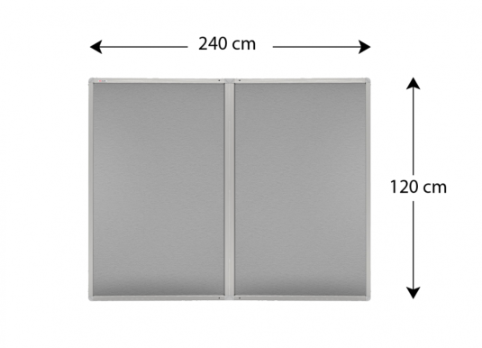 Textilní šedá vitrína v hliníkovém rámu - 240x120 cm