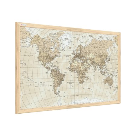 Magnetický obraz - mapa sveta béžovej pastelovej farby 60x40cm v prírodnom drevenom ráme