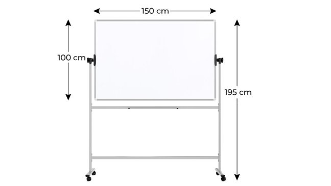 Mobilní tabule TM Idea, oboustranná, otočná, za sucha stíratelná, magnetická, 150x100 cm – řada FLEX