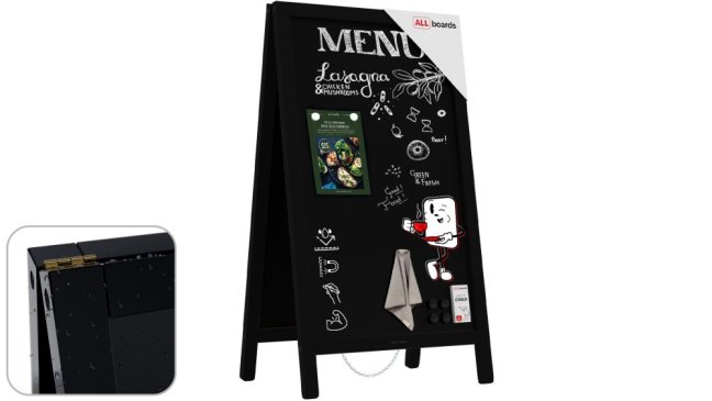 Magnetický křídový reklamní stojan voděodolný 80 × 45 CM ČERNÝ RÁM