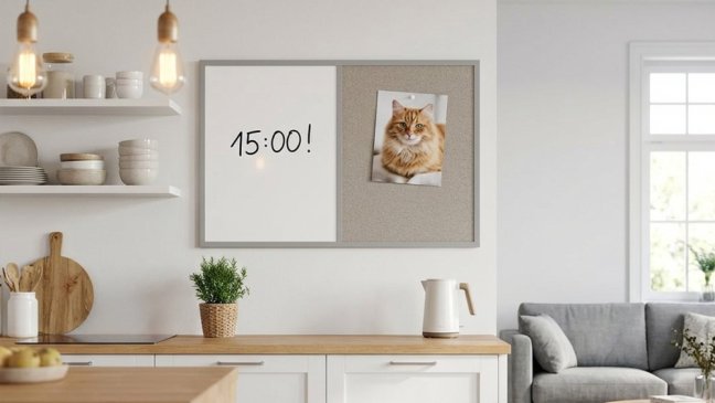Tabuľa COMBI - sivý korok a magnetická biela 60x40 s sivym lakovaným dreveným rámom