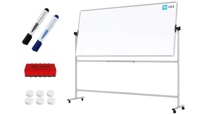 Mobilní tabule TM Idea, oboustranná, otočná, za sucha stíratelná, magnetická, 220x100 cm – řada FLEX