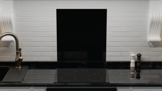 Sklenená kuchynská doska ČIERNA – 60x65 cm – vhodná za varnú dosku