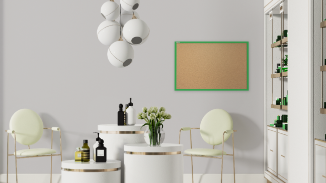 Korková nástěnka v barevném dřevěném rámu 120x90 cm – Granátově modrá