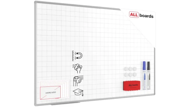 Suchostierateľná tabuľa 150×100 cm s hliníkovým rámom, magnetickou fóliou (mriežka)