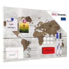 Magnetická tabuľa METALboards, mapa sveta vo svetlých farbách  60x40 cm
