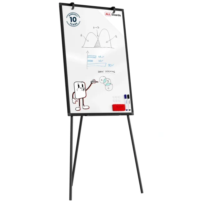 Suchostěrný magnetický flipchart 90×60 cm – černý