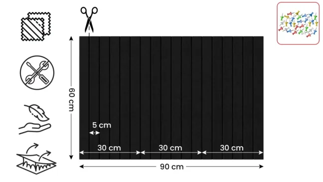 Filcové panely na zeď 90×60 cm černé