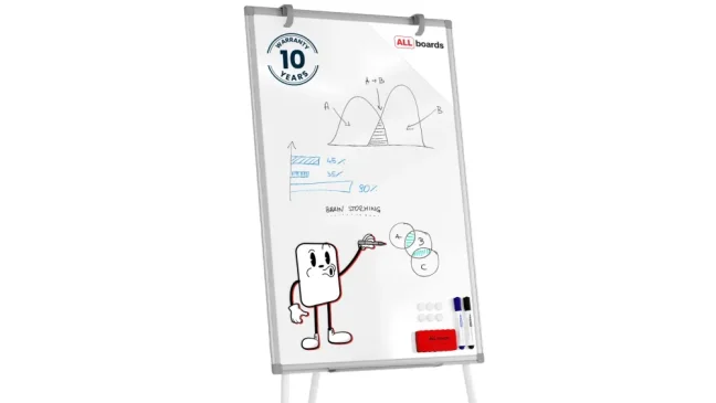 Flipchart sucho-stierateľný magnetický 90×60 cm – strieborný