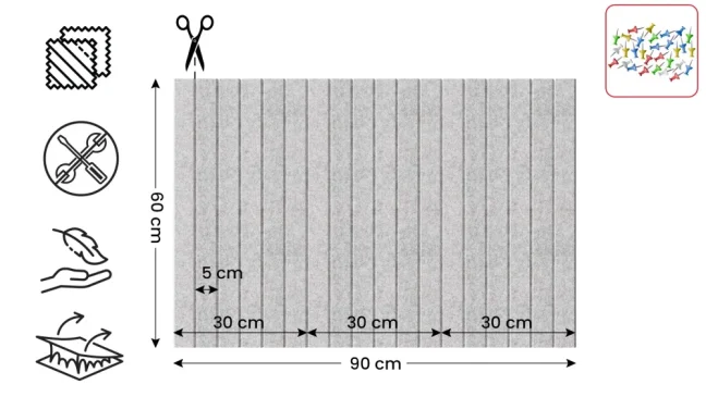 Filcové panely na zeď 90×60 cm šedé