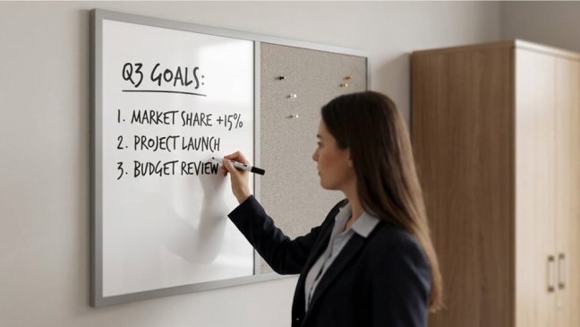 Tabuľa COMBI - sivý korok a magnetická biela 90x60 cm s sivym lakovaným dreveným rámom