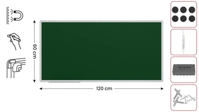 ZELENÁ magnetická křídová tabule 120 × 60 cm