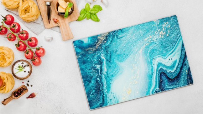 Sklenená doska na krájanie MODRÁ A ZLATÁ 30 × 20 cm