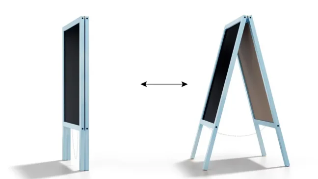 Reklamní áčko modré barvy s křídovou tabulí 118x61 cm