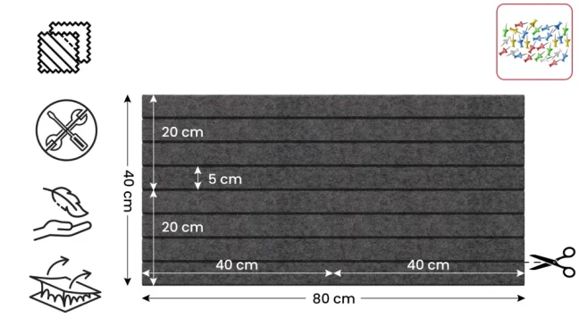 Filcové panely na stenu 80x40 cm tmavosivé