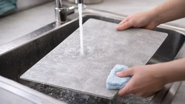 Skleněná krájecí deska BETON II 30 × 40 cm – kuchyňská deska, ochranná deska, skleněný tác