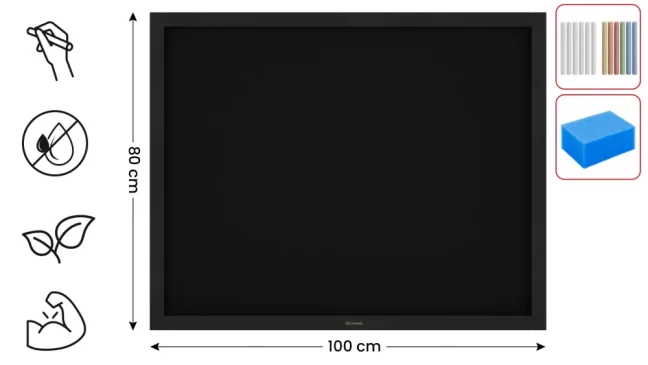Černá křídová tabule 100×80 cm – ČERNÝ lakovaný dřevěný rám