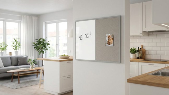 Tabuľa COMBI - sivý korok a magnetická biela 90x60 cm s sivym lakovaným dreveným rámom