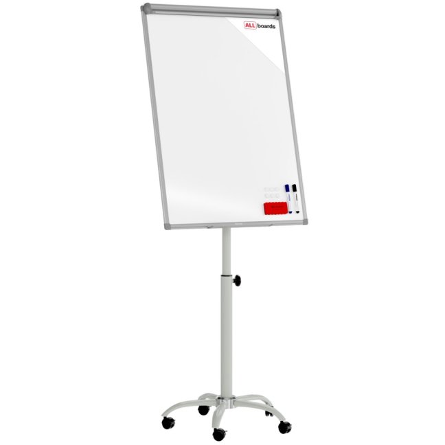 Mobilní magnetický flipchart se stíratelným povrchem na kolečkách 100 × 70 cm stříbrný