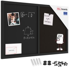 Tabuľa COMBI - čierný korok a magnetická čierna tabuľa 60x40cm s čiernym lakovaným dreveným rámom