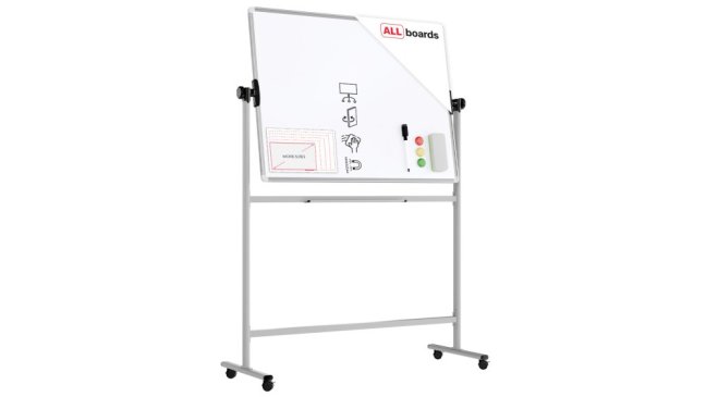 Mobilní tabule TM Idea, oboustranná, otočná, za sucha stíratelná, magnetická, 120x90 cm – řada FLEX