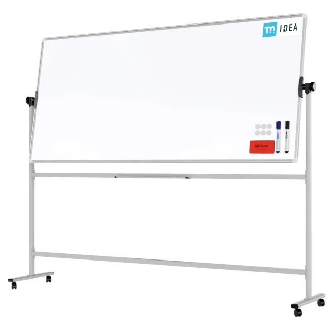 Mobilní tabule TM Idea, oboustranná, otočná, za sucha stíratelná, magnetická, 220x100 cm – řada FLEX