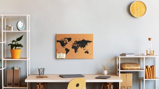 Korková nástenka mapa světa 60x40 ALLboards