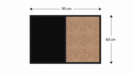 Tabuľa COMBI - korok a magnetická čierna tabuľa90x60cm s čiernym lakovaným dreveným rámom