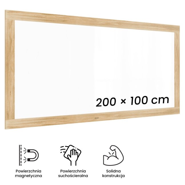 Magnetická tabuľa PREMIUM 200x100 cm v ráme vo farbe duba