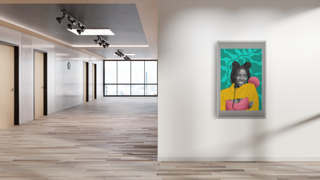Textilná šedá vitrína v hliníkovom ráme -  90x60 cm