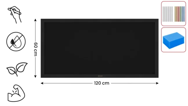 Černá křídová tabule 120×60 cm – ČERNÝ lakovaný dřevěný rám