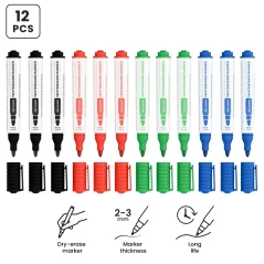 Sada popisovačů na suché mazání ALLboards – 3 × 4 barvy – 12 ks