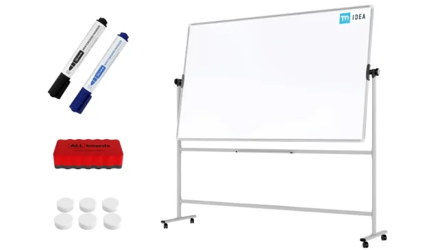 Mobilní tabule TM Idea, oboustranná, otočná, za sucha stíratelná, magnetická, 200x120 cm – řada FLEX