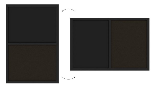 Tabuľa COMBI - čierný korok a magnetická čierna tabuľa 60x40cm s čiernym lakovaným dreveným rámom