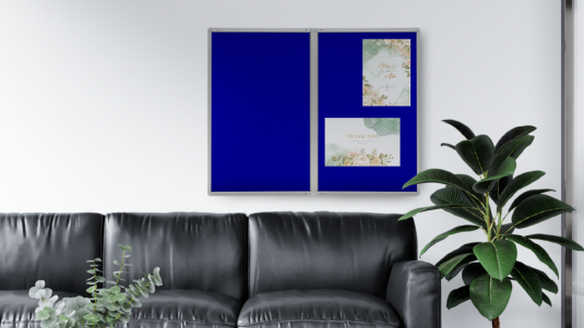 Textilní modrá vitrína v hliníkovém rámu - 150x100 cm