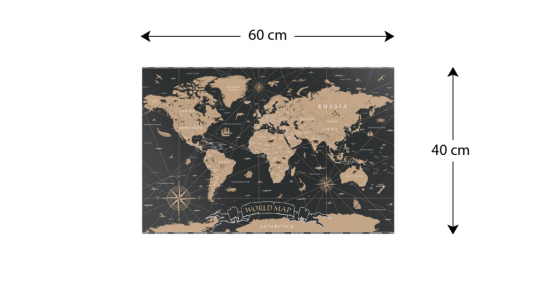 Allboards magnetická bezrámová kovová tabuľa s potlačou 60x40cm – mapa sveta
