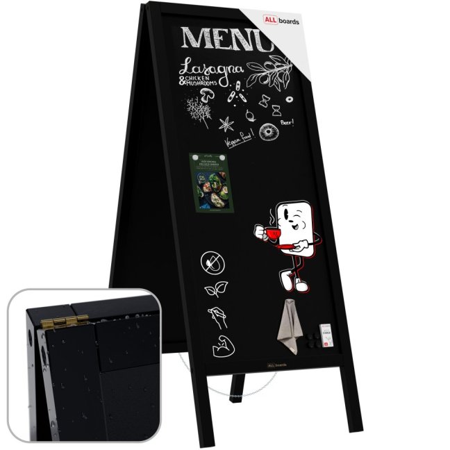 Magnetický křídový reklamní stojan voděodolný 150x61 cm ČERNÝ RÁM