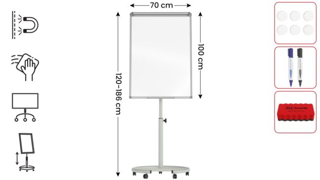 Mobilní magnetický flipchart se stíratelným povrchem 100 × 70 cm stříbrný