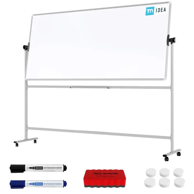 Mobilní tabule TM Idea, oboustranná, otočná, za sucha stíratelná, magnetická, 220x100 cm – řada FLEX