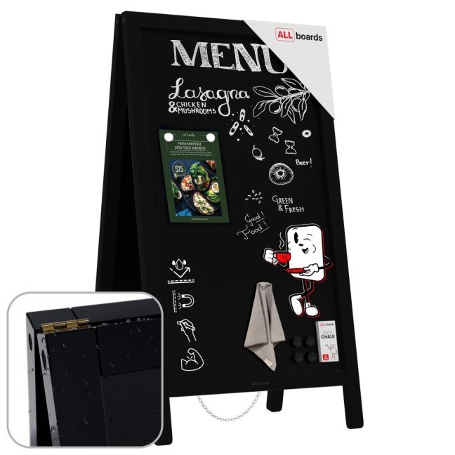 Magnetický křídový reklamní stojan voděodolný 80 × 45 CM ČERNÝ RÁM